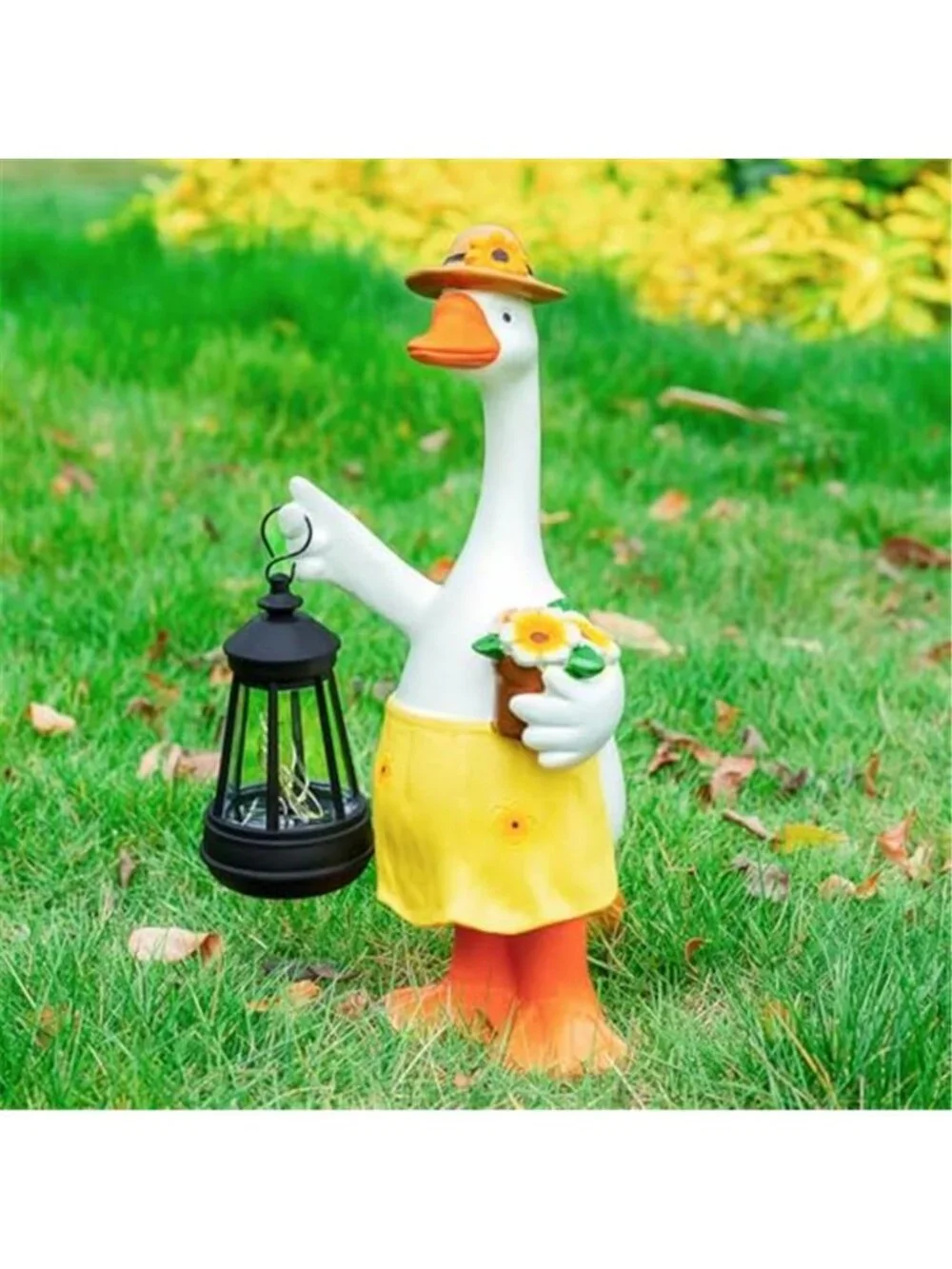 Goose Garden Statues Porch Statues with Solar Lantern Summer Yard Lawn